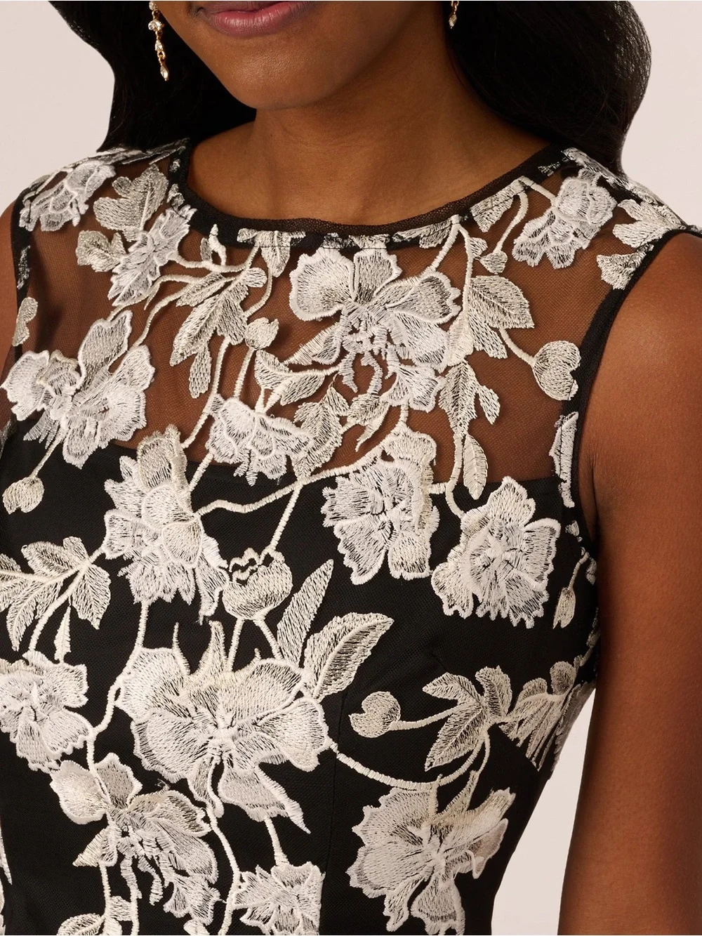 Adrianna Papell SZ 20 NWT Black Ivory Floral Embroidered Cocktail Dress GALA MOB